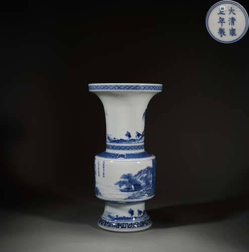 Blue and white porcelain landscape flower gu