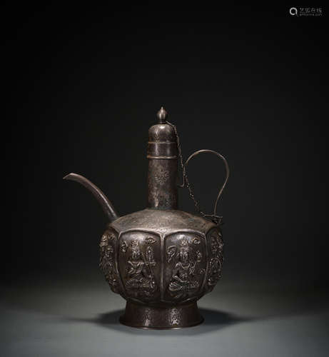 Silver Buddha wine pot