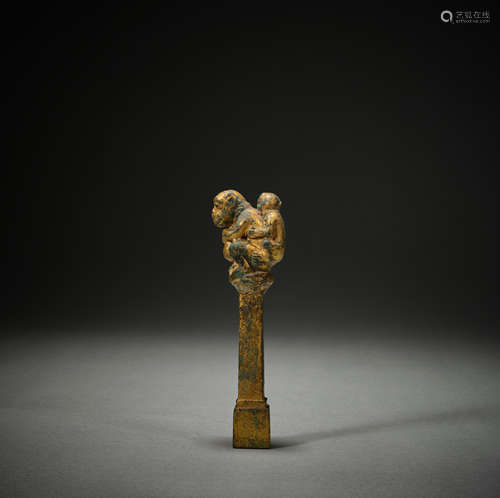 Ancient Chinese bronze gilt monkey organ tuner