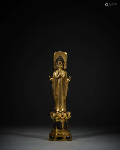 Ancient Chinese bronze-gilt Buddha statue