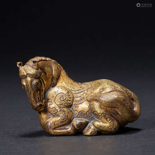 Ancient Chinese bronze gilt horse