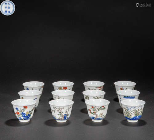 A SET OF CHINESE FAMILLE ROSE CUPS, KANGXI PERIOD, QING DYNA...