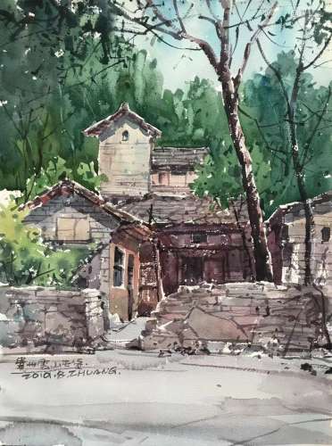 LANDSCAPE WATERCOLOR PAINTING BY CHINESE AMERICAN PAINTER ZH...