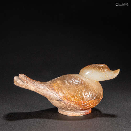 HETIAN JADE MANDARIN DUCK POWDER BOX, HAN DYNASTY