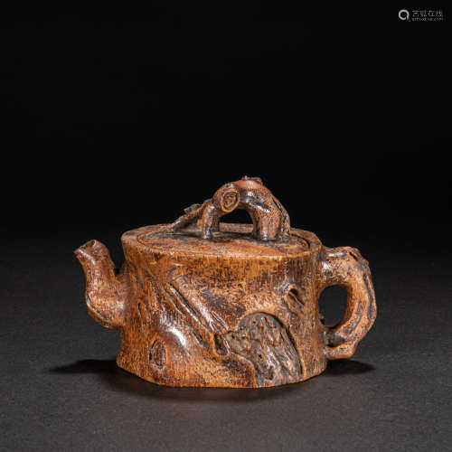 CHINESE CARVED BAMBOO TEAPOT, QING DYNASTY