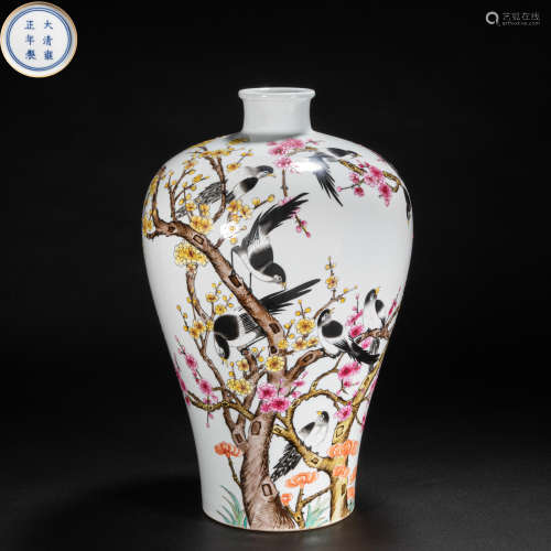 CHINESE FAMILLE ROSE PLUM VASE, QING DYNASTY