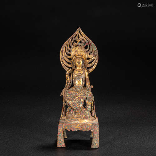 CHINESE BRONZE GILT BUDDHA STATUE, TANG DYNASTY