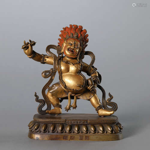 A Gold Painted Bronze Figure of Acala,Qianlong Mark