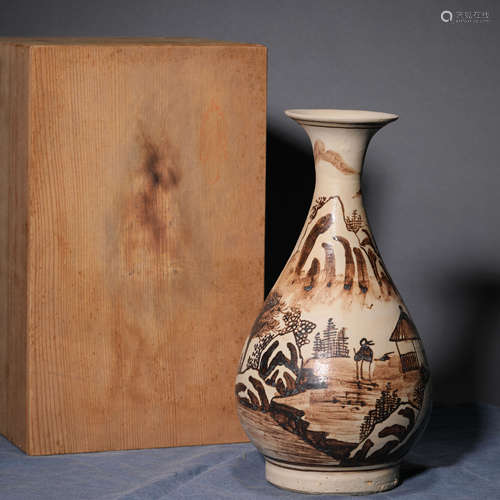 A Jizhou Kiln Landscape and Figure Pear-Shape Vase