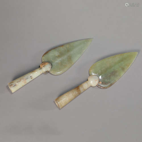 A Pair of Chinese Jade Arrow Tips