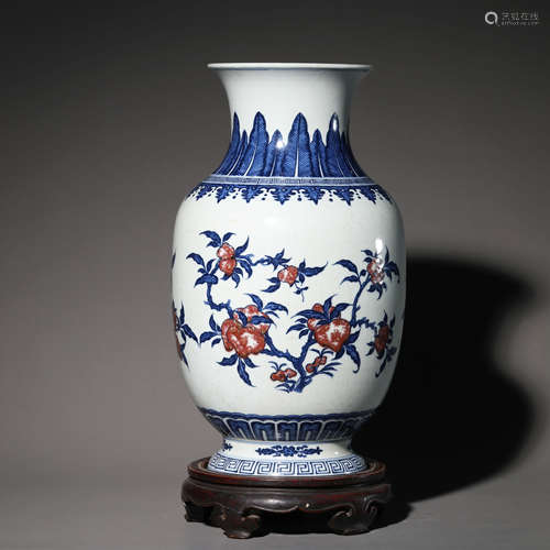 An Underglaze Blue and Copper Red Glaze Flower Vase,Qianlong...