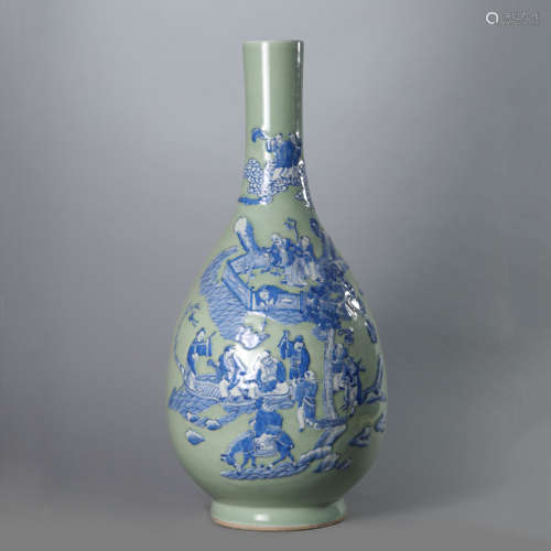 A Blue and White Eight Immortals Bottle Vase