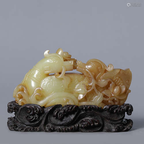 A Carved Yellow Jade Mandarin Ducks Ornament