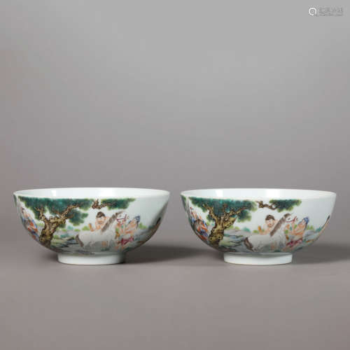 A Pair of Famille Rose Figure and Inscribed Bowls,Yongzheng ...