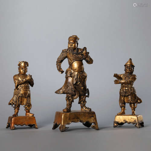 A Set of Three Gilt Bronze Figures of Guan’Gong