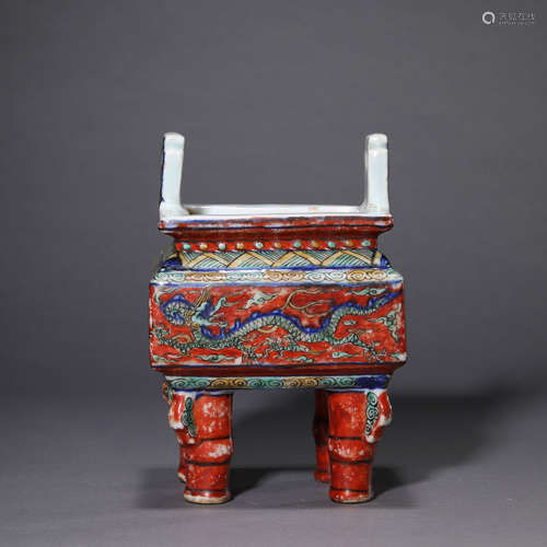 A Wucai Glaze Censer Ding,Longqing Mark