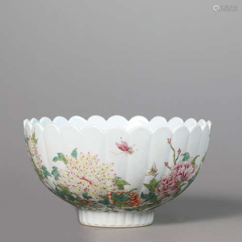 A Famille Rose Floral Chrysanthemum Bowl,Yongzheng Mark