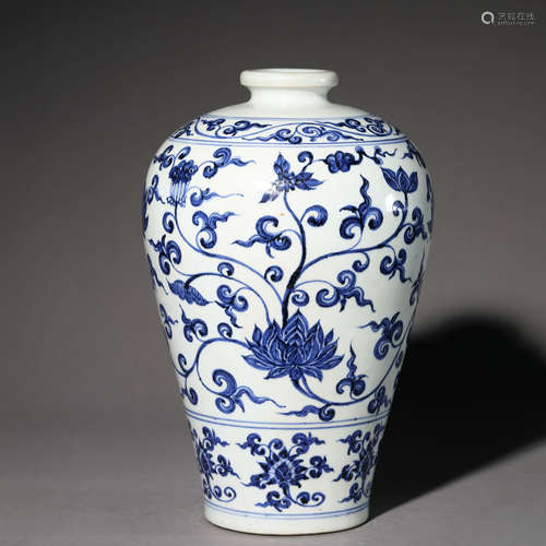 A Blue and White Lotus Meiping Vase