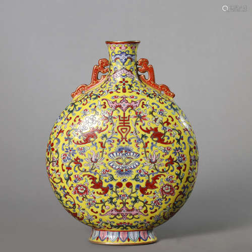 A Yellow-Ground Famille Rose Fu and Bat Moon Flask,Qianlong ...