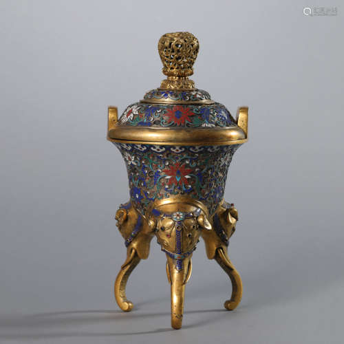 A Cloisonne Enamel Elephant-Leg Tripod Censer