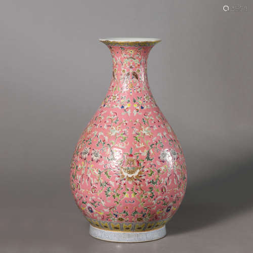 A Rouge-Red Ground Lotus Pear-Shape Vase,Daoguang Mark