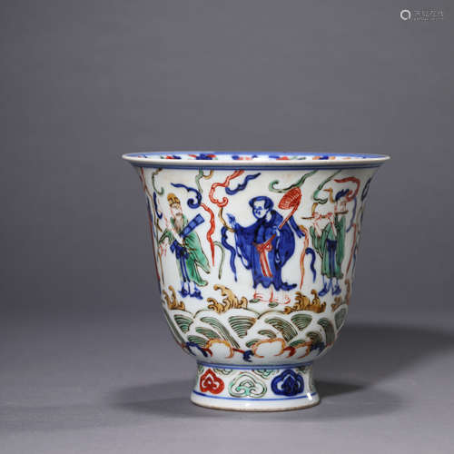 A Wucai Glaze Eight Immortals Cup,Jiajing Mark