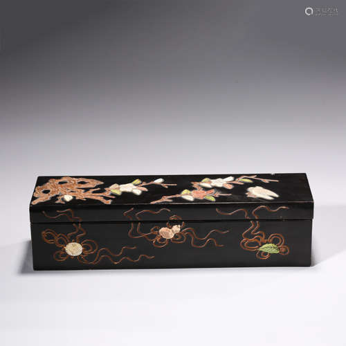 A Hardstone Inlaid Wood Box and Cover