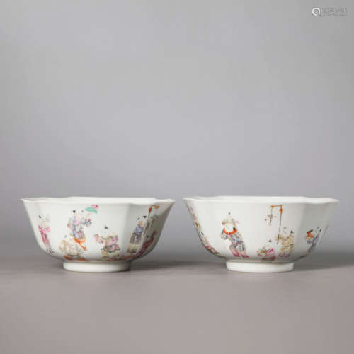 A Pair of Famille Rose Boys Playing Bowls,Jiaqing Mark