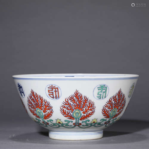 A Doucai Glaze Sanskrit Flower Bowl,Qianlong Mark