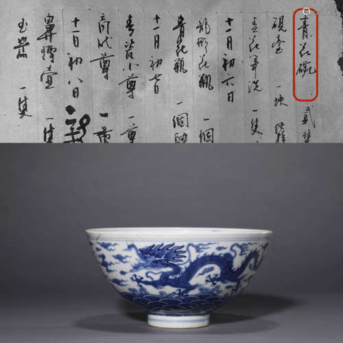 A Blue and White Dragon and Cloud Bowl,Xuande Mark