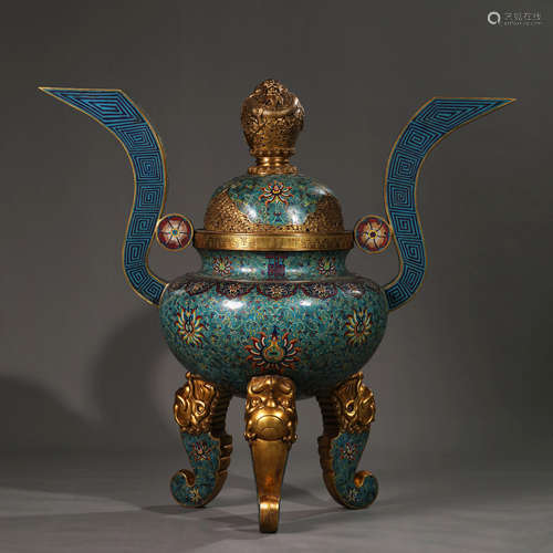 A Cloisonne Enamel Tripod Censer,Qianlong Mark