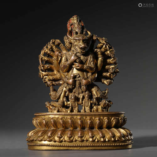 A Gilt Bronze Figure of Yamantaka,Yongle Mark