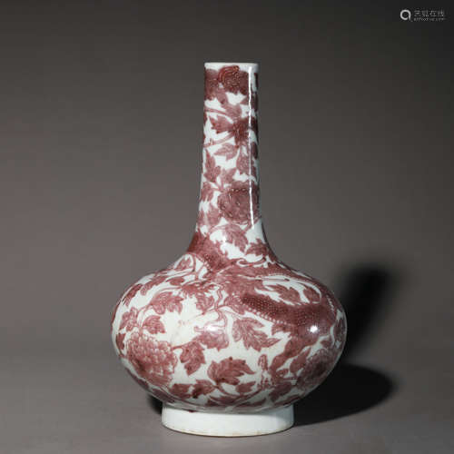 A Copper-Red Glaze Dragon Bottle Vase,Qianlong Mark