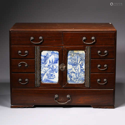 A Chinese Rosewood Cabinet with Porcelain Panel,