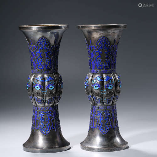 A Pair of Enameled Beaker Vases