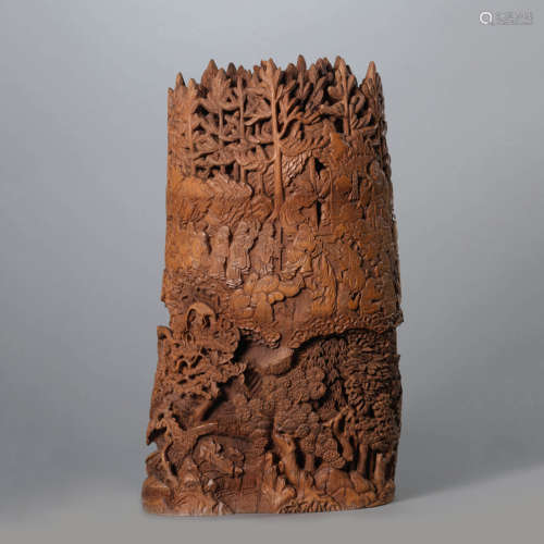 A Carved Bamboo Figure Story Boulder