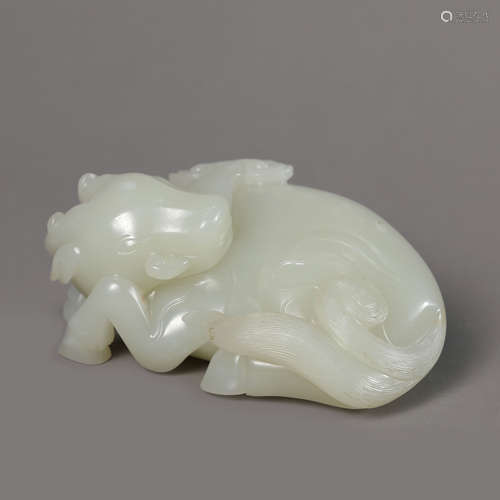 A Carved Jade Mythical Beast and Lingzhi Ornament