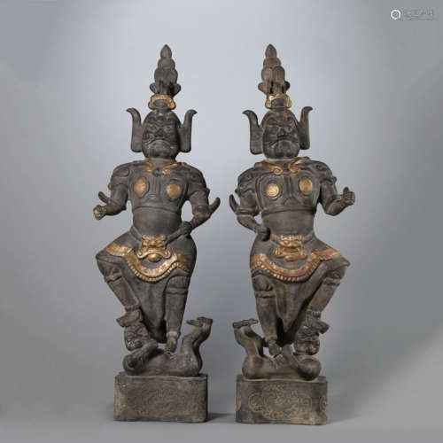 A Pair of Two Parcel Gilt Silver Buddha Statues