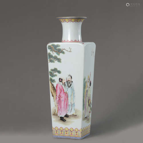 A Famille Rose Eight Immortals Square Vase,Qianlong Mark