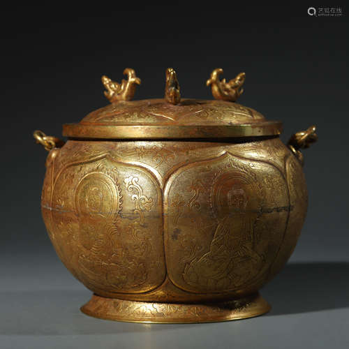 A Gilt Bronze Buddhist Jar and Cover