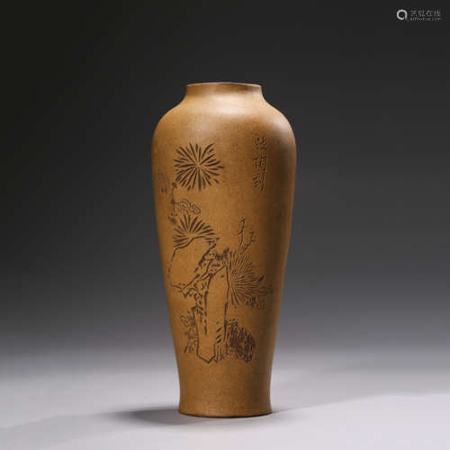 A Purple Clay Flowers Vase,WudeSheng Mark