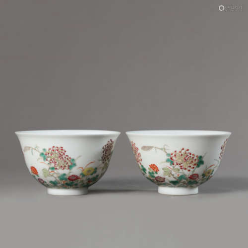 A Pair of Famille Rose Flower and Butterfly Bowls,Daoguang M...