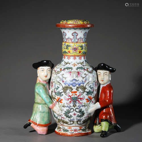 A Famille Rose Western Figure Vase