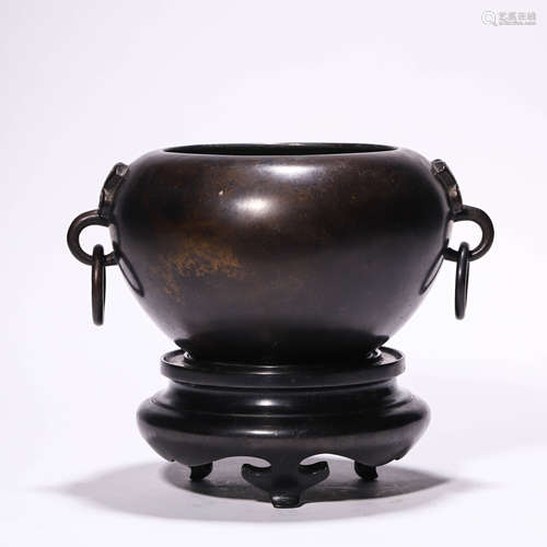 A Bronze Double-Eared Alms-Style Censer,Xuande Mark