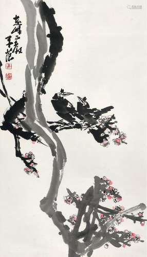 崔子范(1915-2011) 梅花八哥    立轴 设色纸本