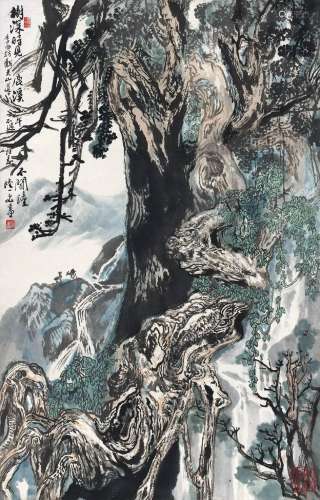 陆一飞(1931-2005) 树深时见鹿    立轴 设色纸本