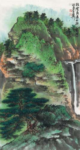 谢稚柳(1910-1997) 松阴飞瀑    镜心 设色纸本