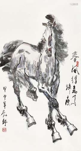 刘勃舒(b.1935) 春风得意马蹄疾   甲申（2004年）作 立轴 设色纸本