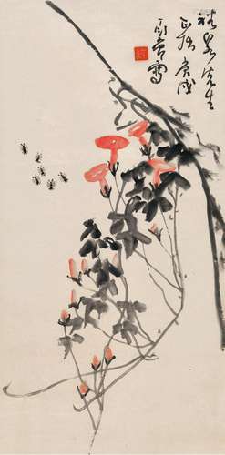 丁衍庸(1902-1978) 牵牛蜜蜂   庚戌（1970年）作 镜心 设色纸本