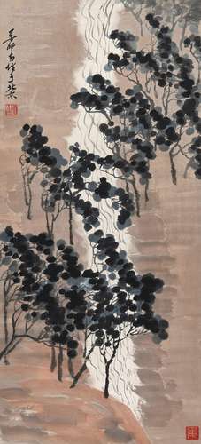 娄师白(1918-2010) 木叶泉声    立轴 设色纸本